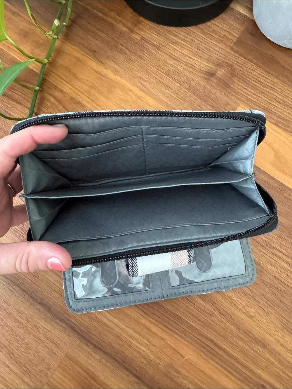 Vera Bradley Plaid Quilted Zip Wallet - Black, Gray & White